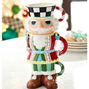 MACKENZIE-CHILDS Holiday Sweets Nutcracker Stacking Ceramic Mugs, Set of 3 NEW